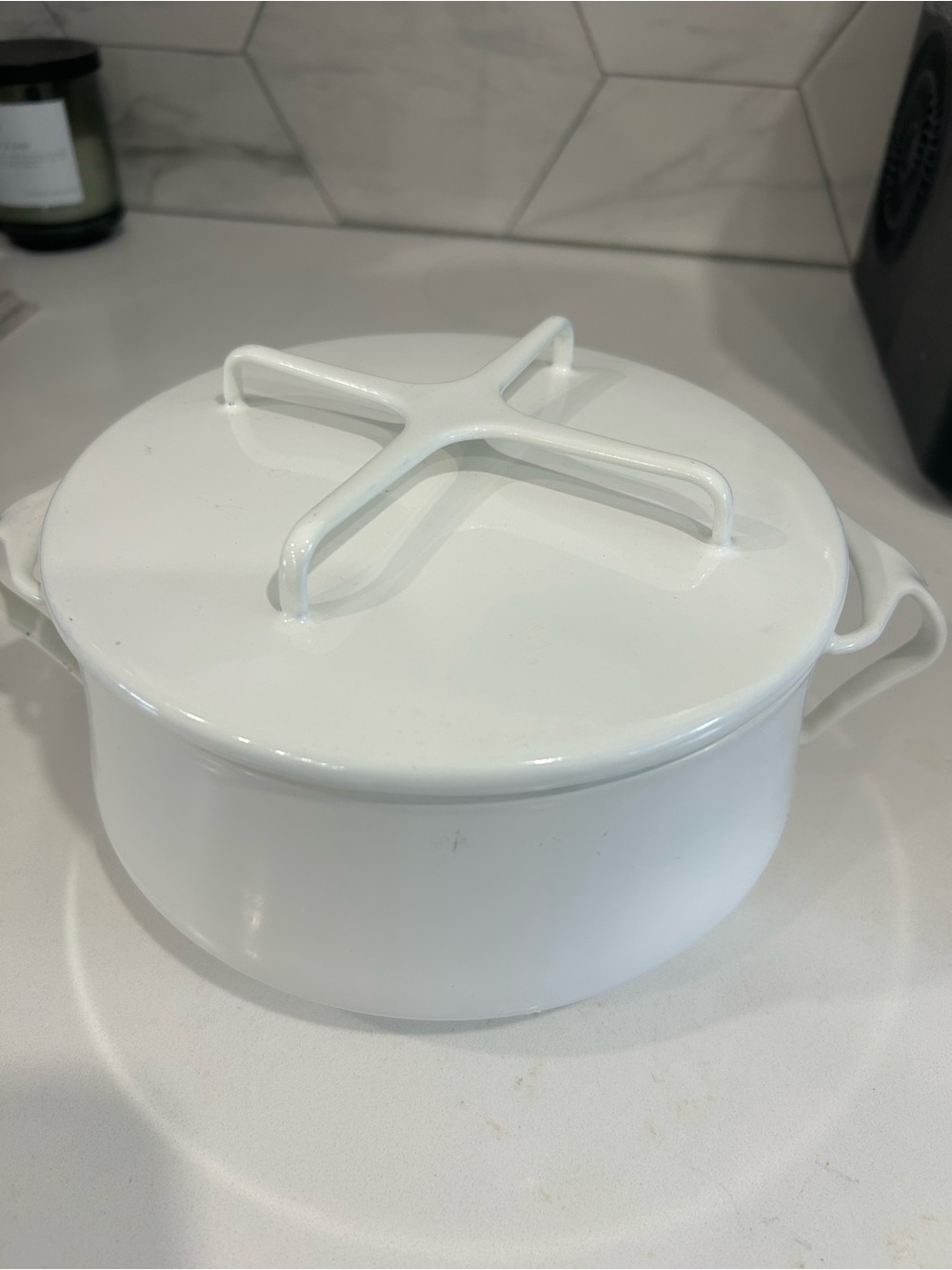 Dansk Kobenstyle White Enamel Covered Casserole Pot - Vintage Kitchen Serveware